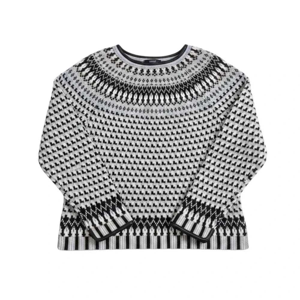 Ellie Kai 100% Cashmere Leather Trim Blue Gray‎ Winter Sweater Cozy Small
